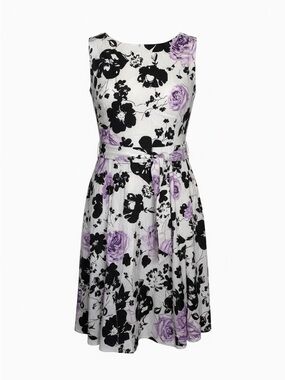 Glamour Black and Lavender Floral Midi Dress